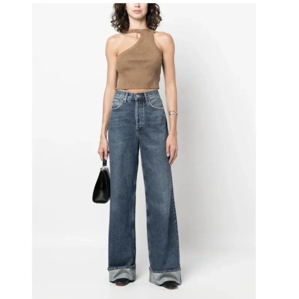 AGOLDE Dame Wide Leg Cuffed Jeans 30 High Rise Dark Wash 100% Cotton